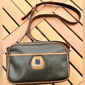 Lancel Brown Leather Dark Green PVC Vintage Shoulder Bag